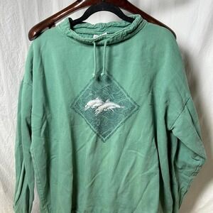 VTG Dallas Alice Funnel Neck Green Pullover Sweatshirt Dolphin Embroidery Sz XXL